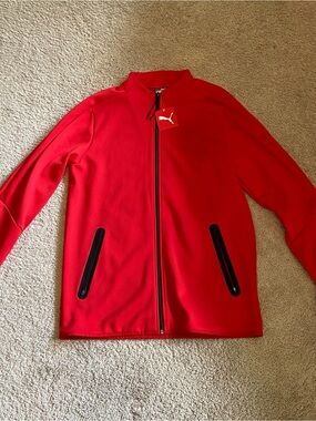 Puma x Ferrari Men's Bright Red Full-Zip Track Jacket with Black Trim